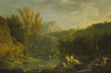 Scène de rivière avec baigneurs, XVIIIe siècle